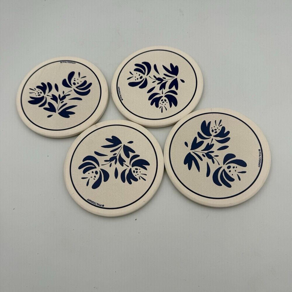 Vintage Pfaltzgraff Yorktowne Coasters 4” Grey & Blue USA Country Cottagecore